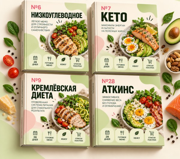 Обложки меню: Низкоуглеводные